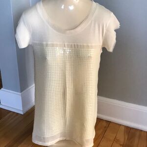 MNG Jeans ivory sequin raw edged top, new, XS